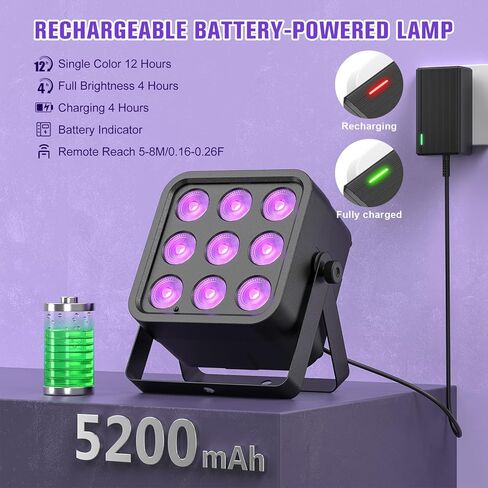Rechargeable Stage Lights, 9 * 6W RGBWA UV 6-in-1 Battery Powered Par Lights, 6/8/10 CH Wireless Uplights DMX512 Control, Uplighting for Party, Wedding, Event, 1 Pack in Saudi Arabia