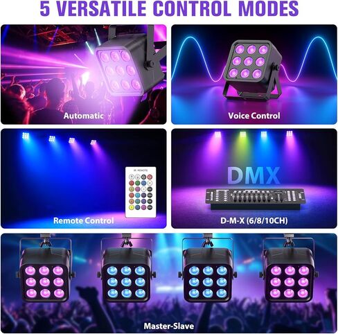 Rechargeable Stage Lights, 9 * 6W RGBWA UV 6-in-1 Battery Powered Par Lights, 6/8/10 CH Wireless Uplights DMX512 Control, Uplighting for Party, Wedding, Event, 1 Pack in Saudi Arabia