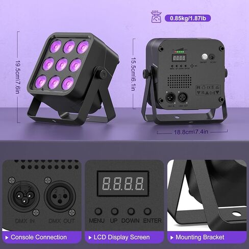 Rechargeable Stage Lights, 9 * 6W RGBWA UV 6-in-1 Battery Powered Par Lights, 6/8/10 CH Wireless Uplights DMX512 Control, Uplighting for Party, Wedding, Event, 1 Pack in Saudi Arabia