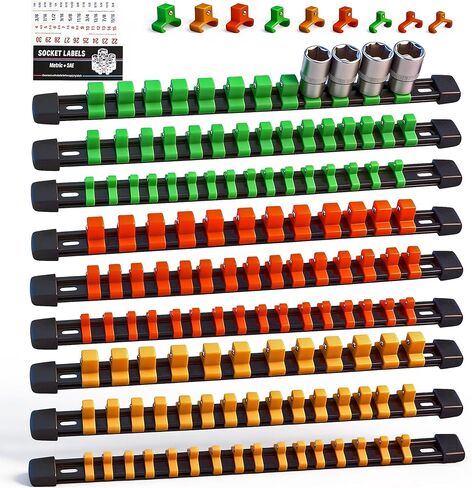 مجموعة منظم المقبس SWANLAKE 18 قطعة، 1/4 بوصة × 96 مقطعًا، 3/8 بوصة × 90 مقطعًا، 1/2 بوصة × 72 مقطعًا، منظم المقبس لدرج صندوق الأدوات، صواني مقبس المحرك، حامل المقبس in Kuwait