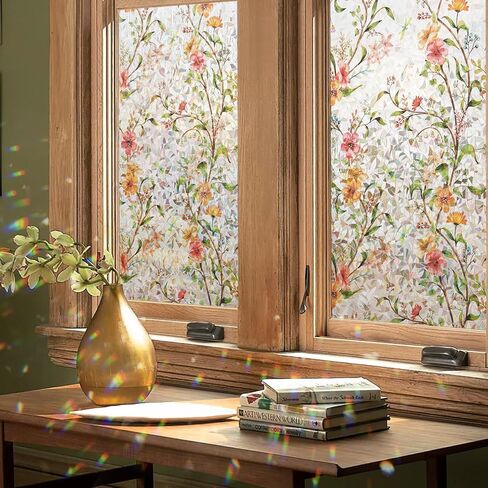 ملصقات تزيين نافذة كرومابوليس بطبقة خصوصية على شكل زهور قوس قزح، لاصق زجاجي ملون ثابت ثلاثي الأبعاد، غطاء قابل للإزالة للتحكم في حرارة المنزل مضاد للأشعة فوق البنفسجية، شارات فينيل لفتحة سقف السيارة غير لاصقة، 17.5 بوصة × 78.7 بوصة in Kuwait