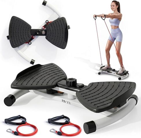 Waist Twister Machine with Digital Counter, Adjustable Twist Board with Resistance Bands, Noiseless Ab Trainer for Home Gym, 300 lbs Capacity, Tracks Time, Reps & Calories - Black in Saudi Arabia