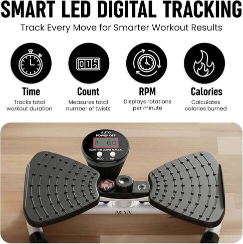 Waist Twister Machine with Digital Counter, Adjustable Twist Board with Resistance Bands, Noiseless Ab Trainer for Home Gym, 300 lbs Capacity, Tracks Time, Reps & Calories - Black in Saudi Arabia