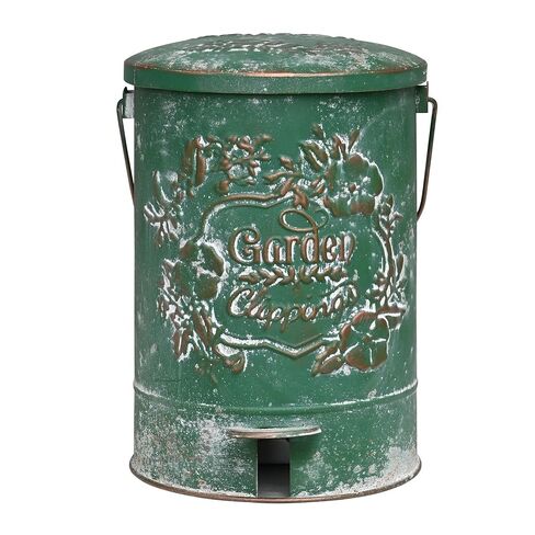 سلة المهملات الصغيرة في الهواء الطلق من Z&Z مع غطاء سلة المهملات الخاصة بالكلاب في الخارج لحديقة المطبخ والحديقة والقمامة المستديرة بدون لمس مع أنماط الزهور والطيور (أخضر) in Kuwait