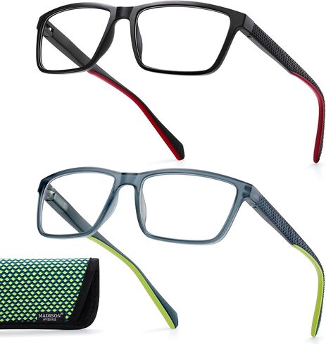 نظارات قراءة ماديسون أفينيو رياضية زرقاء اللون تحجب الضوء للرجال مع مفصلات زنبركية، قارئات كمبيوتر مربعة مضادة للتوهج in Kuwait