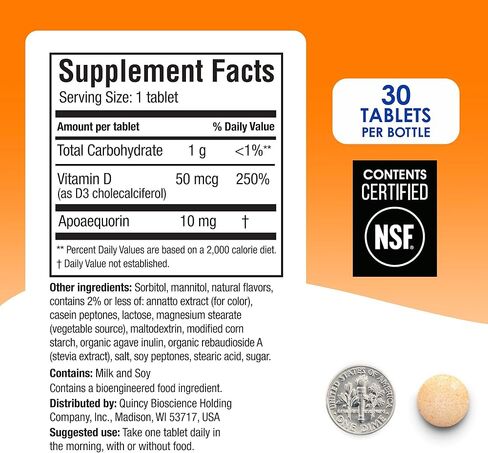 Prevagen Regular Strength Orange Chewables - 30 Tablets (1 Month Supply) | Formulated for Your Brain | 10mg of Apoaequorin Plus Vitamin D3 in Kuwait