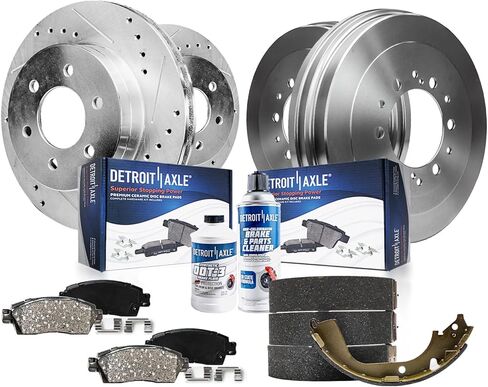 Detroit Axle - Rear Brake Pads for 17-21 GMC Acadia Cadillac XT5, 16-19 Chevrolet Camaro, 18-21 Enclave, Ceramic Brake Pads with Hardware Assembly 2017 2018 2019 2020 2021 Replacement in Kuwait