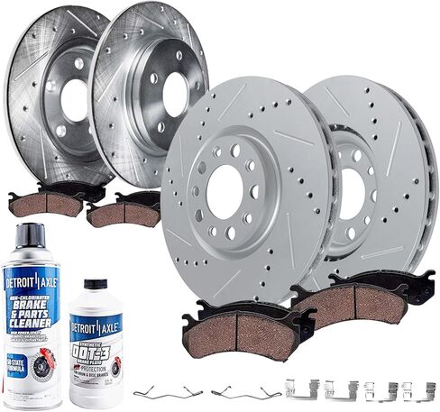 Detroit Axle - Rear Brake Pads for 17-21 GMC Acadia Cadillac XT5, 16-19 Chevrolet Camaro, 18-21 Enclave, Ceramic Brake Pads with Hardware Assembly 2017 2018 2019 2020 2021 Replacement in Kuwait
