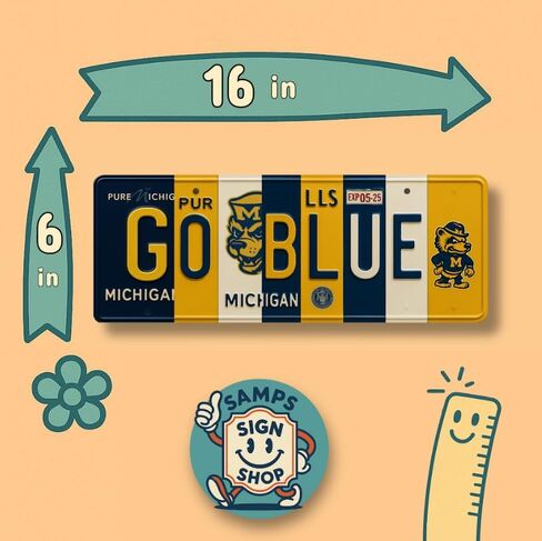 علامة لوحة ترخيص Michigan Go Blue Wolverines - لوحة فنية جدارية معدنية مقاس 16 × 6 بوصة من الألومنيوم - ذرة بحرية - ديكور غرفة النوم في كهف مروحة كبيرة - مقاومة للأشعة فوق البنفسجية جاهزة للتعليق على لافتة حائط الكلية in Saudi Arabia