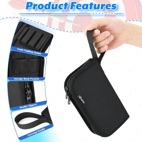 منظم محفظة رمي السهام - حقيبة تخزين مدمجة للسفر وحقيبة حمل للسهام الفولاذية ذات الأطراف الناعمة، تحمل 3 سهام مجمعة، طرف، عمود، طيران وإكسسوارات، مناسبة للاعبي بطولات الألعاب in Kuwait