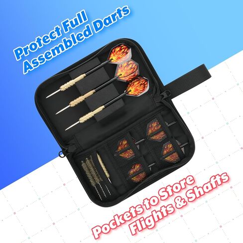 منظم محفظة رمي السهام - حقيبة تخزين مدمجة للسفر وحقيبة حمل للسهام الفولاذية ذات الأطراف الناعمة، تحمل 3 سهام مجمعة، طرف، عمود، طيران وإكسسوارات، مناسبة للاعبي بطولات الألعاب in Kuwait