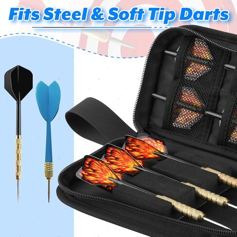 منظم محفظة رمي السهام - حقيبة تخزين مدمجة للسفر وحقيبة حمل للسهام الفولاذية ذات الأطراف الناعمة، تحمل 3 سهام مجمعة، طرف، عمود، طيران وإكسسوارات، مناسبة للاعبي بطولات الألعاب in Kuwait