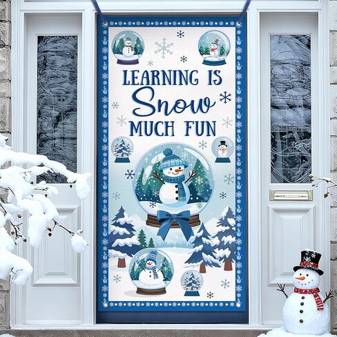 Winter Snowman Black Front Door Cover Decorations, Let It Snow Buffalo Plaid Decorative Banner Background, Christmas Farmhouse Snowflake Branch Indoor Outdoor Home Decor 3 x 6 FT in Saudi Arabia