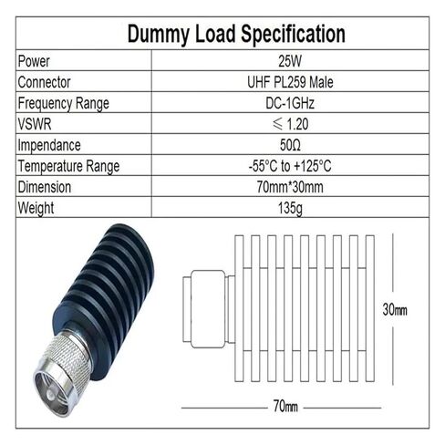 25W UHF PL259 Male Connector Coaxial Termination Dummy Load 1GHz 50Ω in Saudi Arabia