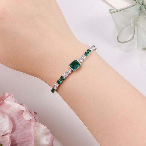 أساور جوهرة الميلاد للنساء هدايا عيد الميلاد 4 قيراط قطع مشع جوهرة 4 مم من الفضة الاسترليني الذهب الأبيض أساور تنس للنساء قطع مستديرة 5A إعداد إطار زركونيا مكعب 7 بوصة in Kuwait