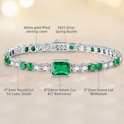 أساور جوهرة الميلاد للنساء هدايا عيد الميلاد 4 قيراط قطع مشع جوهرة 4 مم من الفضة الاسترليني الذهب الأبيض أساور تنس للنساء قطع مستديرة 5A إعداد إطار زركونيا مكعب 7 بوصة in Kuwait