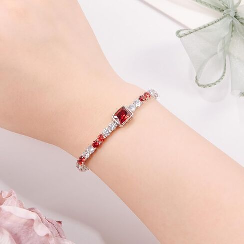 Birthstone Bracelets for Women Birthday Gifts 4CT Radiant Cut Birthstone 4mm Sterling Silver White Gold Tennis Bracelets for Women Round Cut 5A Cubic Zirconia Bezel Setting 7 Inch in Kuwait