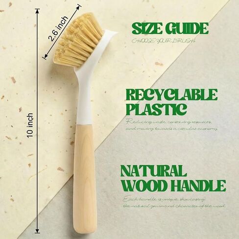 Dish Brush with Handle Wood Built-in Scraper, Scrub Brush for Pans, Pots, Saucepan, Kitchen Brushes for Sink and Stove, Yellow in Saudi Arabia