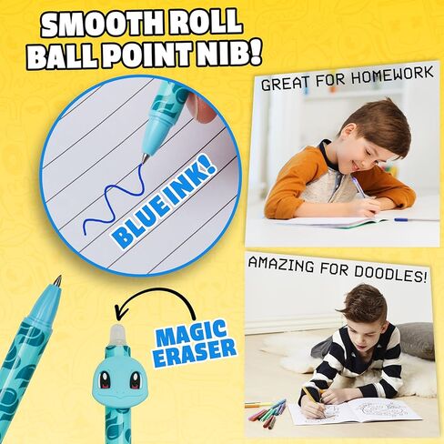 Pokemon Erasable Pens Set with 0.6mm Tip for Kids, Retractable Ballpoint Pens with 3D Toppers for School Drawing Writing Pikachu Anime Gifts for Kids (Multi Pikachu & Eevee) in Saudi Arabia