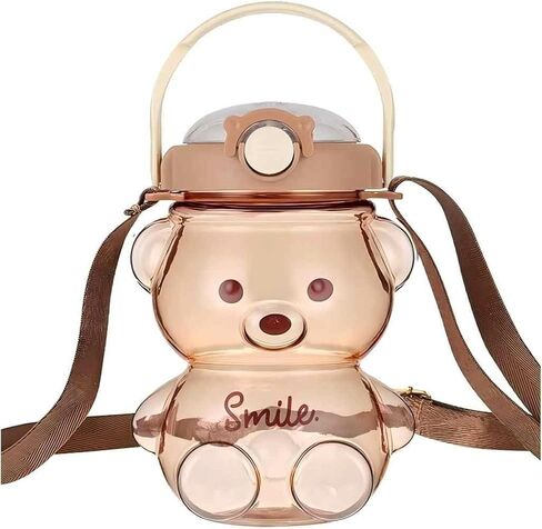 زجاجة مياه XGZ Kawaii Bear، زجاجات مياه لطيفة مع حزام كتف قابل للتعديل والإزالة، زجاجة ذات سعة كبيرة للأنشطة الخارجية والداخلية، 1000 مل/34 أونصة (وردي) in Kuwait