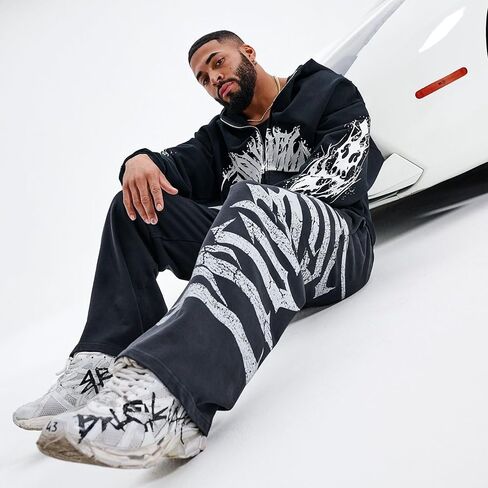 Mens Graphic Sweatpants Baggy Straight Leg Joggers Cotton Stretch Big and Tall Drawstring Pockets in Saudi Arabia
