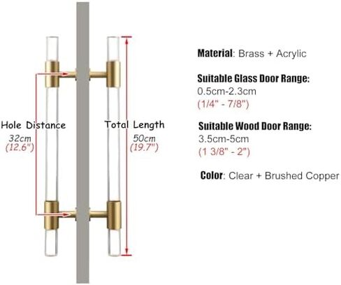 Sliding Door Clear Handles with Brass Base Commercial Double Sided Bar Handle for Single Entry Door in Saudi Arabia
