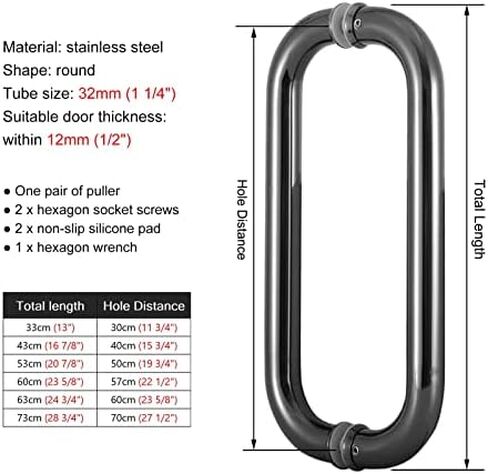 Heavy Duty Glass Door Handles Commercial Double Side Push Bar and Pull Handle Easy to Install Black 33cm (13")*30cm in Saudi Arabia