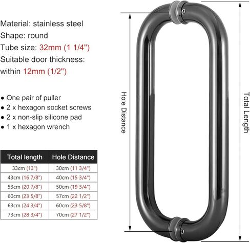 Heavy Duty Glass Door Handles Commercial Double Side Push Bar and Pull Handle Easy to Install Black 33cm (13")*30cm in Saudi Arabia