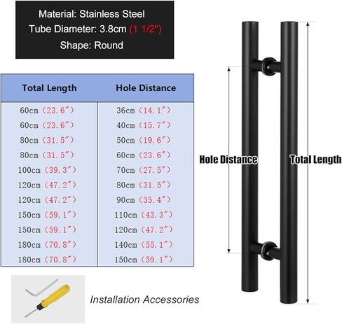 Modern Black Commercial Push Pull Glass Door Handles for Barn Door Double Sided Door Grab for Interior/Exterior Front Door (Size: 60X36cm/23.6"X14.1") in Saudi Arabia