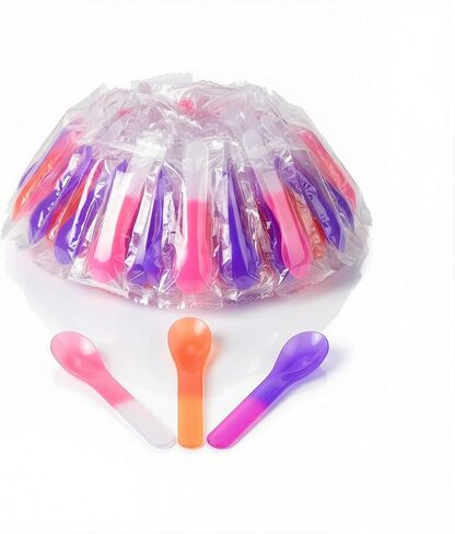 30 Pack Color Changing Ice Cream Spoons, 5.15 Inch Break-Resistant Plastic Spoons, Individually Wrapped - Eye-catching Color-Emergence Effect for Dessert Utensils, BPA Free in Saudi Arabia