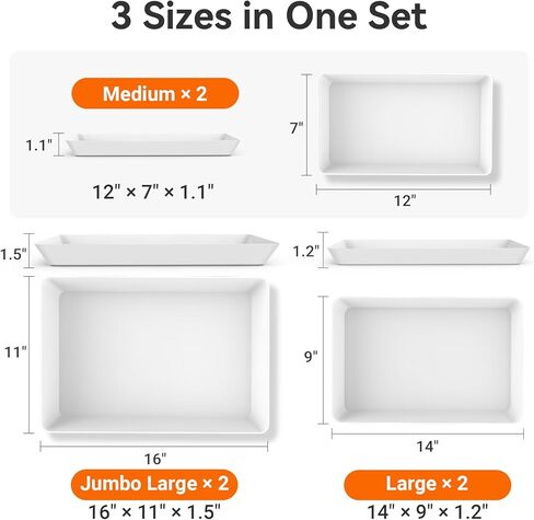 6-Pack Serving Tray for Parties, Serving Platter in 3 Sizes for Entertaining, Food Display, Plastic Trays for Cookies, Stackable Rectangular Platters for Family(White) in Saudi Arabia