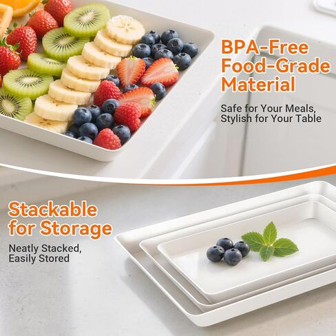 6-Pack Serving Tray for Parties, Serving Platter in 3 Sizes for Entertaining, Food Display, Plastic Trays for Cookies, Stackable Rectangular Platters for Family(White) in Saudi Arabia