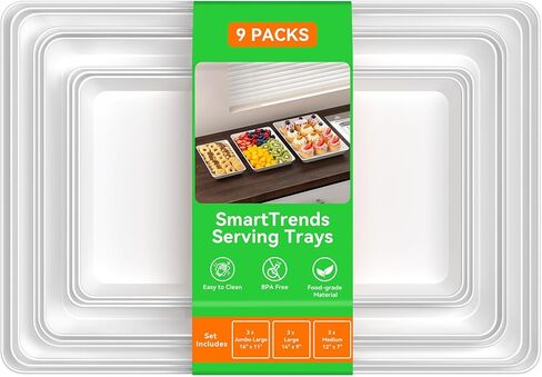 6-Pack Serving Tray for Parties, Serving Platter in 3 Sizes for Entertaining, Food Display, Plastic Trays for Cookies, Stackable Rectangular Platters for Family(White) in Saudi Arabia