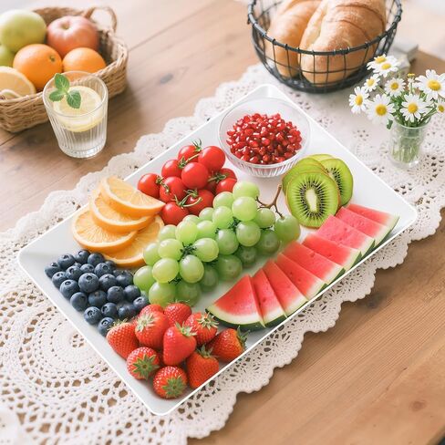 6-Pack Serving Tray for Parties, Serving Platter in 3 Sizes for Entertaining, Food Display, Plastic Trays for Cookies, Stackable Rectangular Platters for Family(White) in Saudi Arabia