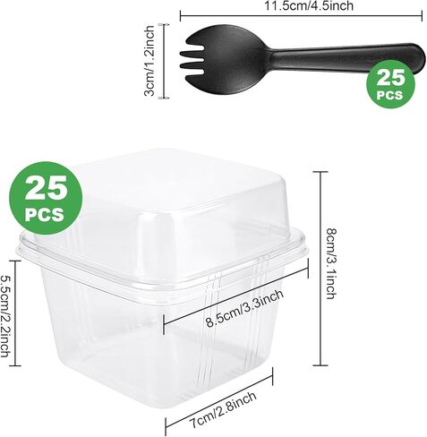 25 قطعة من أكواب الحلوى الشفافة المربعة الصغيرة من YOIYINI مع أغطية وملاعق، وحاويات آيس كريم بلاستيكية، وأكواب فاكهة مع غطاء للحفلات، وأكواب حلوى للاستعمال مرة واحدة للفواكه والسلطات والكب كيك والبارفيه والبودينج in Kuwait