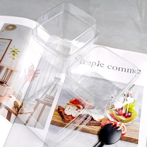 25 قطعة من أكواب الحلوى الشفافة المربعة الصغيرة من YOIYINI مع أغطية وملاعق، وحاويات آيس كريم بلاستيكية، وأكواب فاكهة مع غطاء للحفلات، وأكواب حلوى للاستعمال مرة واحدة للفواكه والسلطات والكب كيك والبارفيه والبودينج in Kuwait