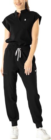 مجموعة SUNME Scrubs للنساء - بلوزة كلاسيكية برقبة على شكل حرف V وسروال رياضي مع 11 جيبًا ملابس عمل طبية للممرضة والطبيب in Saudi Arabia