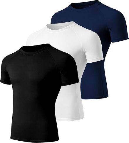 3 Pack Boys' Quick Dry Compression T-Shirts Short Sleeve, Kids Athletic Sports Base Layer Undershirts in Kuwait