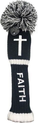Knitted Golf Club Head Covers Driver 460cc Faith Cross Christian Embroidered Gift Wood POM POM Pull-On Closure in Saudi Arabia