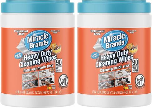 MiracleWipes للتنظيف الثقيل (90 قطعة) - منظف لجميع الأغراض، المطابخ، الحمامات، أسطح العمل، الأيدي، في الداخل، في الهواء الطلق - يزيل الشحوم والأوساخ وأقلام التلوين والأوساخ والمزيد in Kuwait
