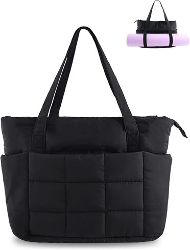 U+U Puffer Tote Bag for Women, Quilted 16" Laptop Work Tote with Yoga Mat Strap & Luggage Sleeve for Travel Gym in Saudi Arabia