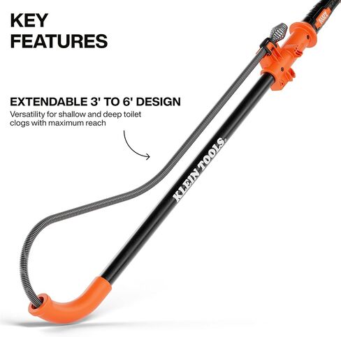 كلاين تولز 53018 مثقاب مرحاض فولاذي بطول 6 أقدام، مزيل سدادة تصريف المرحاض القابل للتمدد، عملية حفر يدوية هجينة، ثعبان سباكة للمصارف in Kuwait