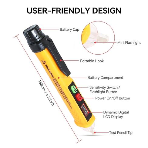 جهاز اختبار الجهد الكهربي غير التلامسي ثنائي النطاق قلم اختبار الجهد الكهربي تيار متردد 12 فولت/48 فولت-1000 فولت، جهاز اختبار الأسلاك الحية/الفارغة، جهاز اختبار كهربائي مع شاشة LCD، منبه صفارة، مصباح يدوي، أدوات البحث عن نقاط انقطاع الأسلاك in Kuwait