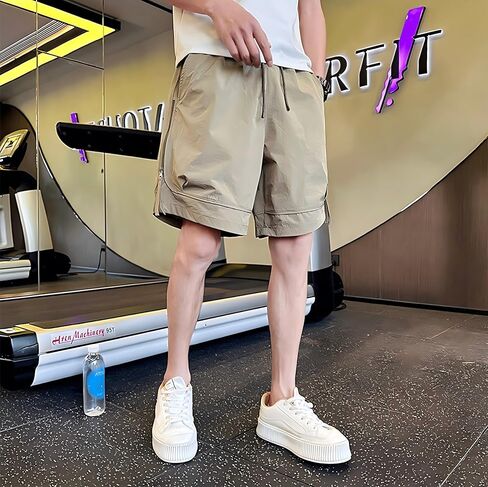 Men's Quick Dry Gym Shorts Lightweight Nylon Casual Athletic Bottoms with Zipper Pockets Drawstring Waist for Workout Running in Saudi Arabia