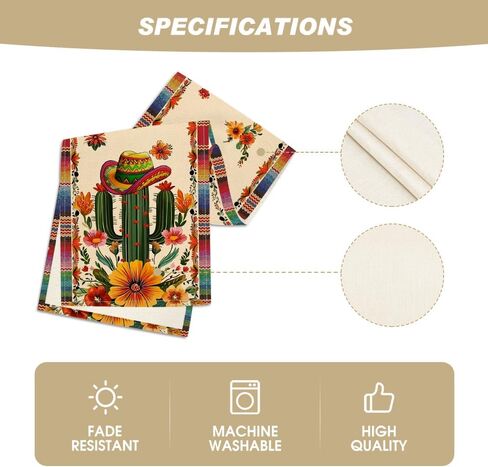 Artoid Mode Cactus Sombrero Hats Flowers Mexican Cinco De Mayo Table Runner, Seasonal Holiday Kitchen Dining for Home Party Decor 13x72 Inch in Saudi Arabia