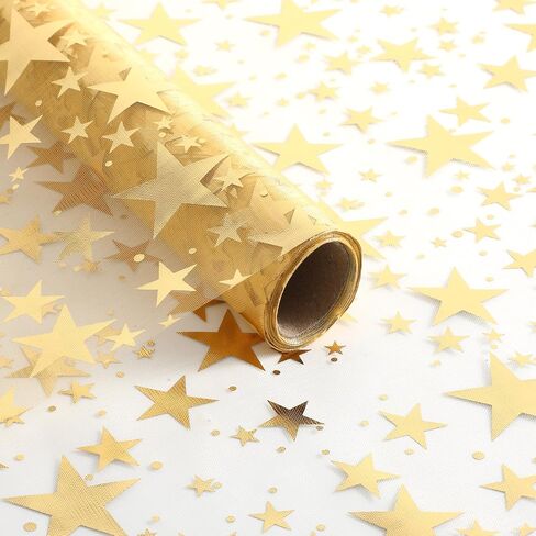 Gold Star Table Runner, 16 Ft Golden Star Sequin Glitter Foil Metallic Foil Thin Mesh Runner Gold Table Decorations Tabletop Centerpiece Decoration for Wedding, Birthday, Christmas, Party, Baby Shower in Saudi Arabia