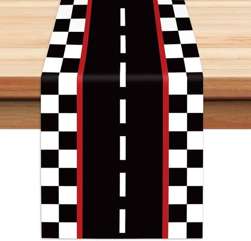 6 Pcs Plastic Racing Car Table Runners 14" x 108" Racing Car Party Decoration Black Checkered Flag Disposable Table Runner for Black Checkered Flag Theme Birthday Party Supplies in Saudi Arabia