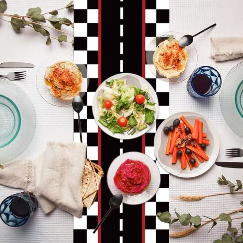 6 Pcs Plastic Racing Car Table Runners 14" x 108" Racing Car Party Decoration Black Checkered Flag Disposable Table Runner for Black Checkered Flag Theme Birthday Party Supplies in Saudi Arabia