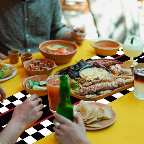 6 Pcs Plastic Racing Car Table Runners 14" x 108" Racing Car Party Decoration Black Checkered Flag Disposable Table Runner for Black Checkered Flag Theme Birthday Party Supplies in Saudi Arabia