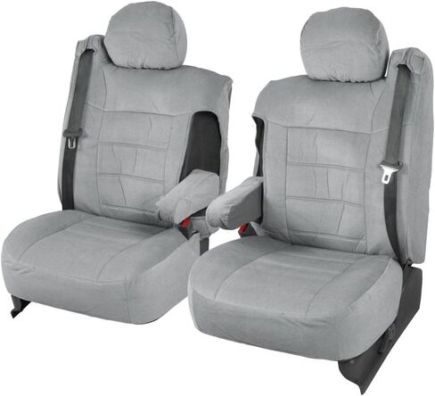BDK Velour Fabric 2-Pack Front Seat Covers for Pick-Up Trucks, Trucks, Vans with Integrated Seat Belt, Integrated Arm Rest, Detachable Headrest - Black in Saudi Arabia